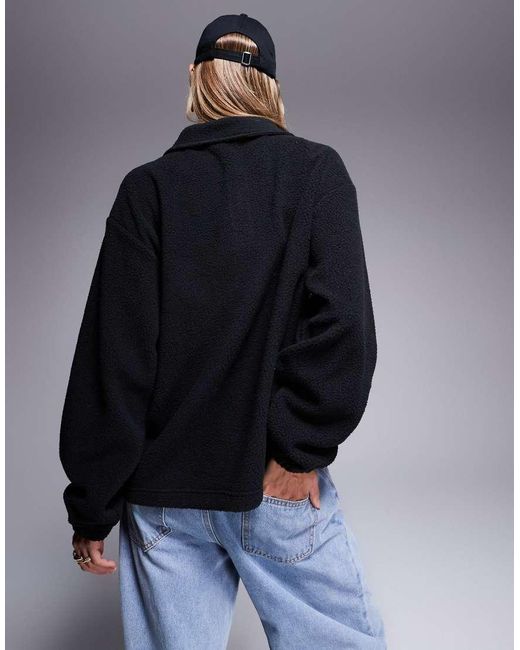 ASOS Blue Weekend Collective Half Zip Borg Fleece With Logo