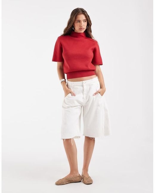 ASOS Red High Neck Shoulder Pad Waisted T-shirt
