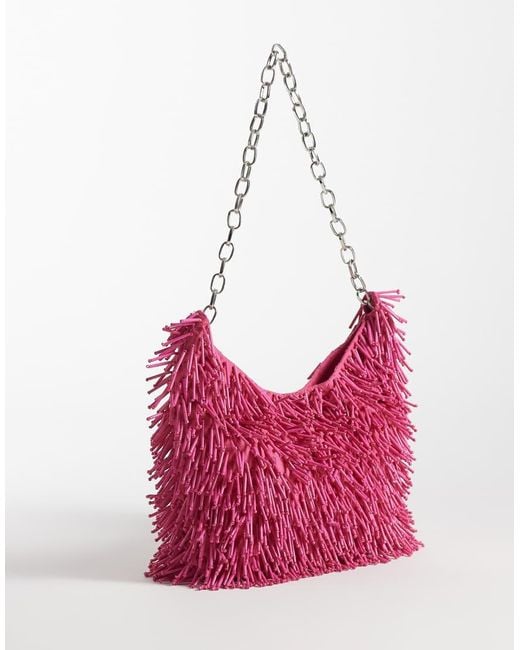 ASOS Pink Beaded Embellished Shoulder Bag