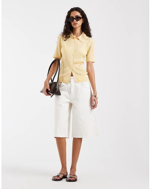 & Other Stories White Knit Button Down Collar Top