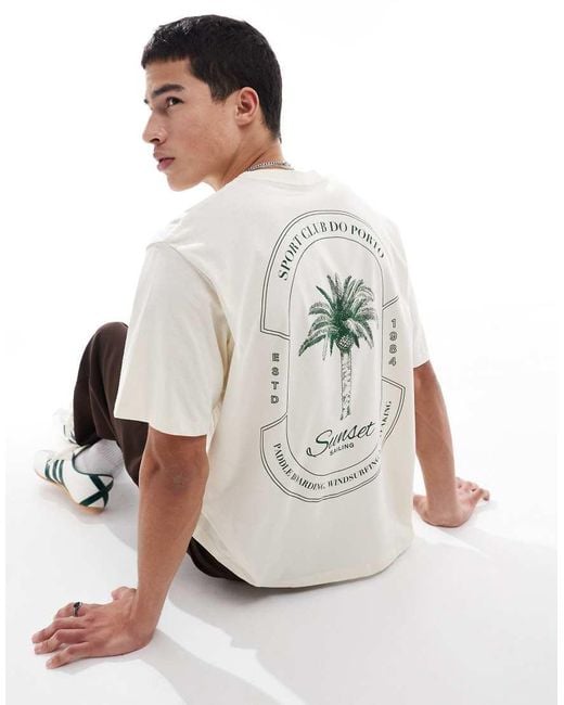 Camiseta Beis Extragrande Con Estampado De Palmera De -Neutro Jack & Jones de hombre de color Gray