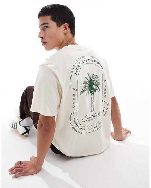 Jack & Jones Gray Oversized T-shirt With Palm Print for men