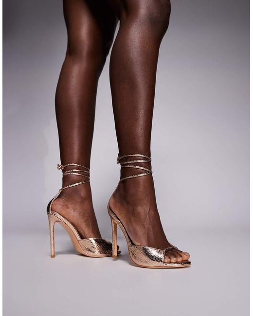 Public Desire Brown Kalisto Tie Leg Heeled Sandals