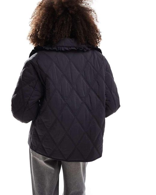 ASOS Blue Quilted Frill Collar Jacket With Tie Front