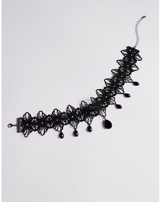 ASOS Black Halloween Choker With Lace Details Faux Stone Pendants