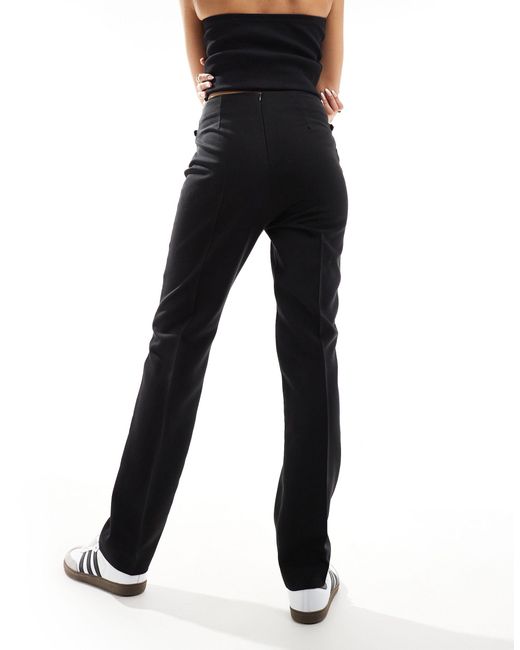 ASOS Black Straight Leg Trouser With Strappy Belt Detail