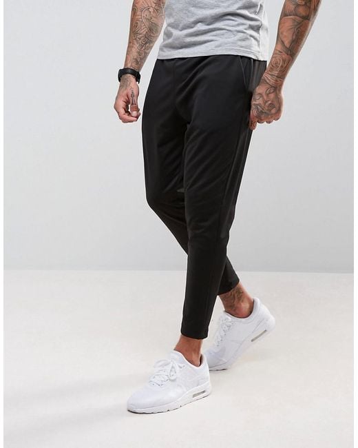 ASOS Black Tapered Cropped Jogger In Poly Tricot for men