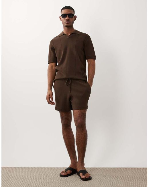 ASOS Brown Compact Knit Shorts Co-ord for men