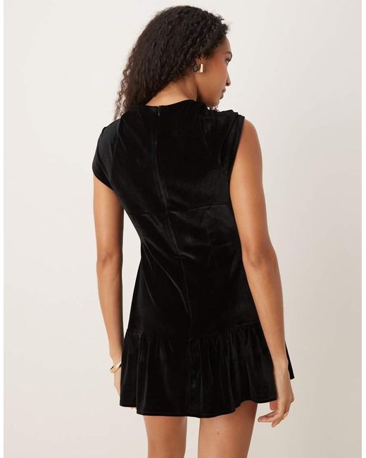 ASOS Black Velvet Keyhole Drop Waist Mini Dress