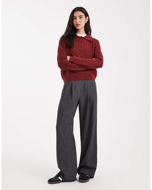 New Look Red Cable Knit Polo Jumper