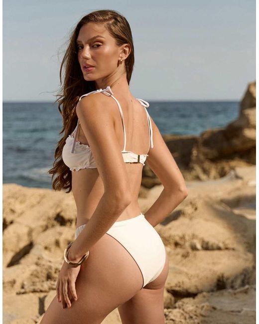 The Frolic Brown Exclusive Ruched Frill Detail Bikini Top Co-ord
