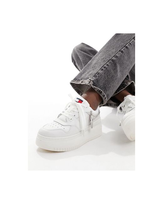 Tommy Hilfiger White Retro Basket Flatform Charm Sneakers