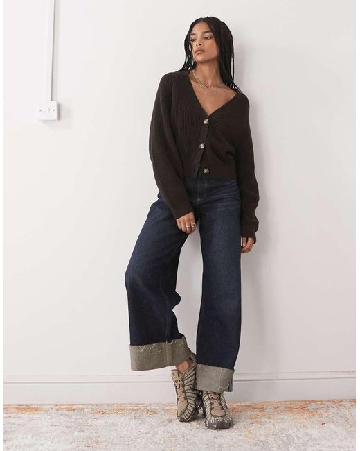 Monki Blue Cropped Knit Cardigan