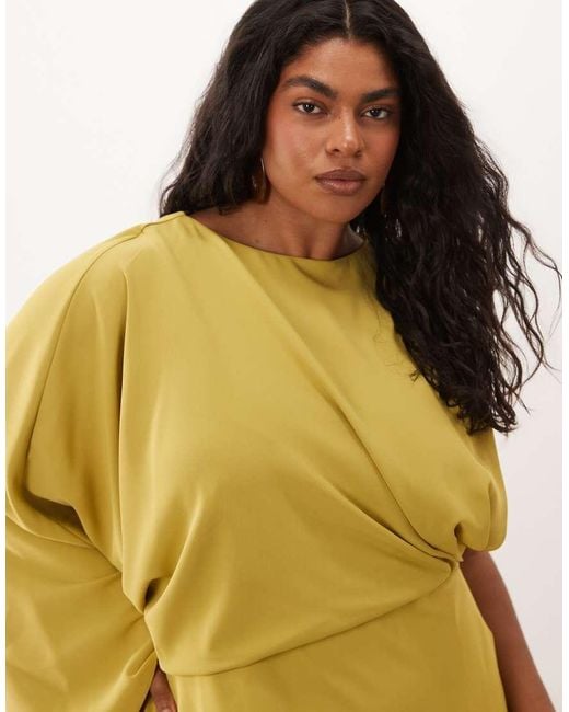 ASOS Yellow Asos Design Curve One Shoulder Drape Back Column Maxi Dress