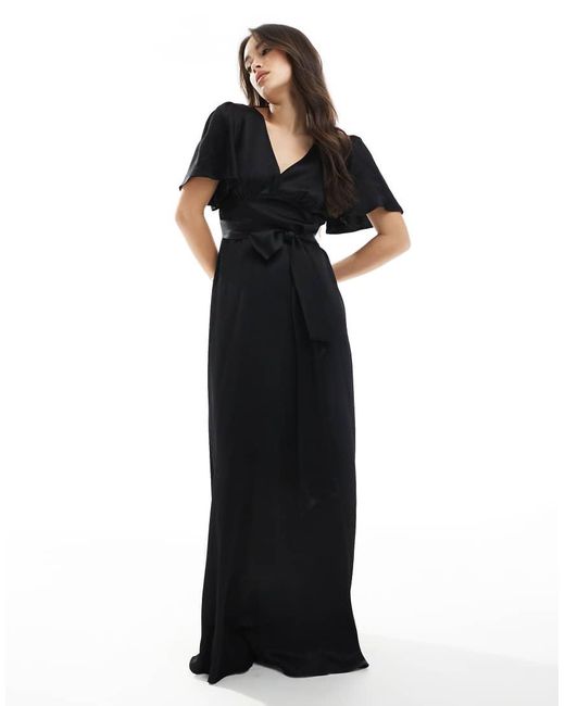 Maids To Measure Black Bridesmaid Flutter Sleeve Maxi Dress