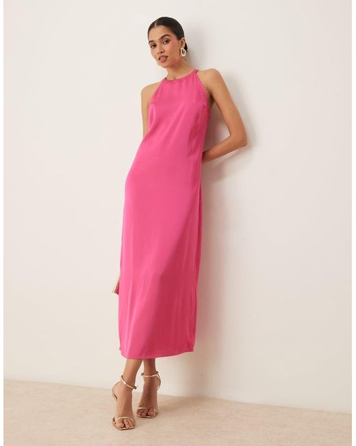 Vila Pink Satin High Neck Maxi Dress