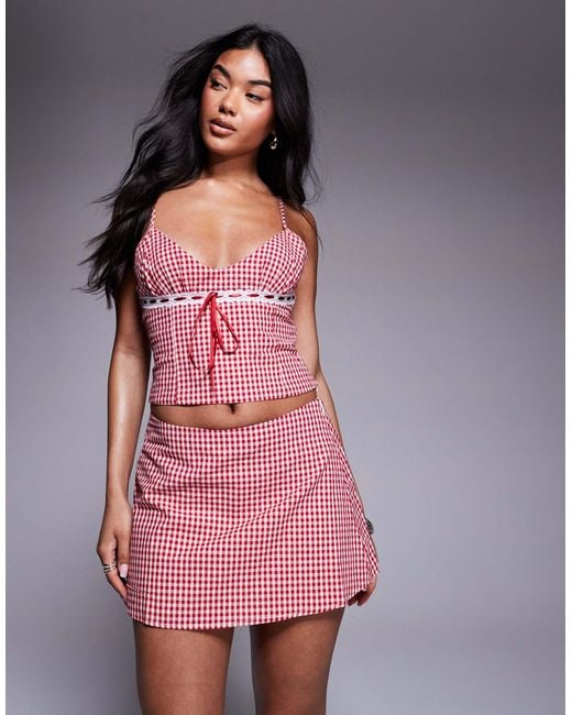 Princess Polly Pink Daydreaming Ribbon & Lace Trim Cropped Cami Top And Mini Skirt Full Set