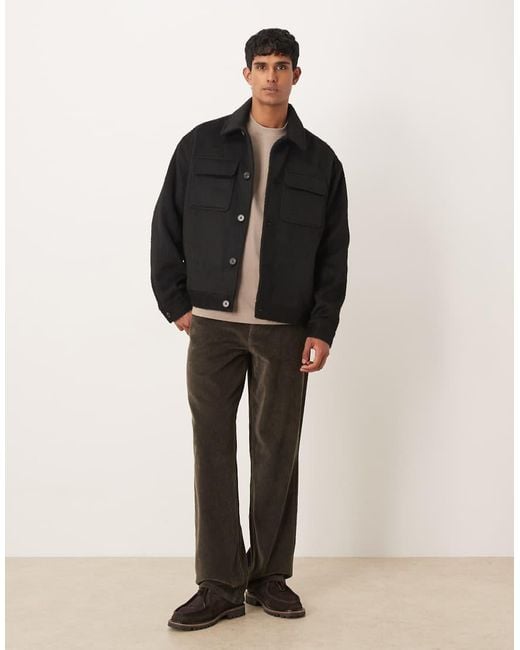 ASOS Black Wool Look Brushed Harrington Jacket for men