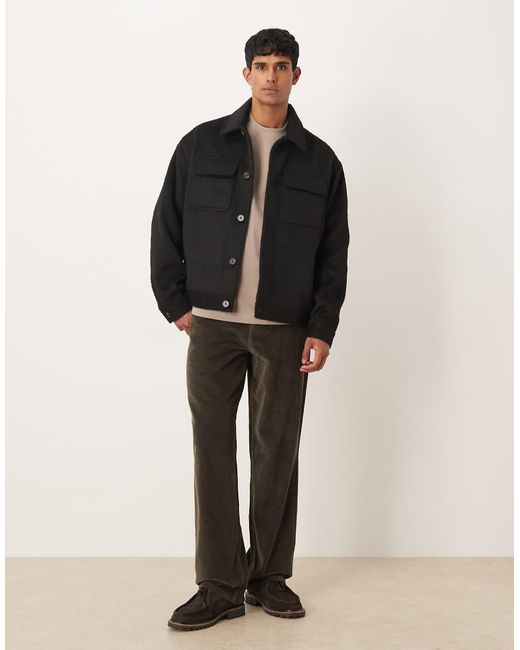 ASOS Harrington Jack Met Geborstelde Wollook in het Black voor heren