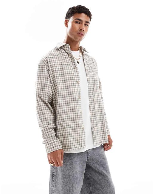 Camisa Beis A Cuadros Con Bajo Recto De -Neutro Jack & Jones de hombre de color Gray