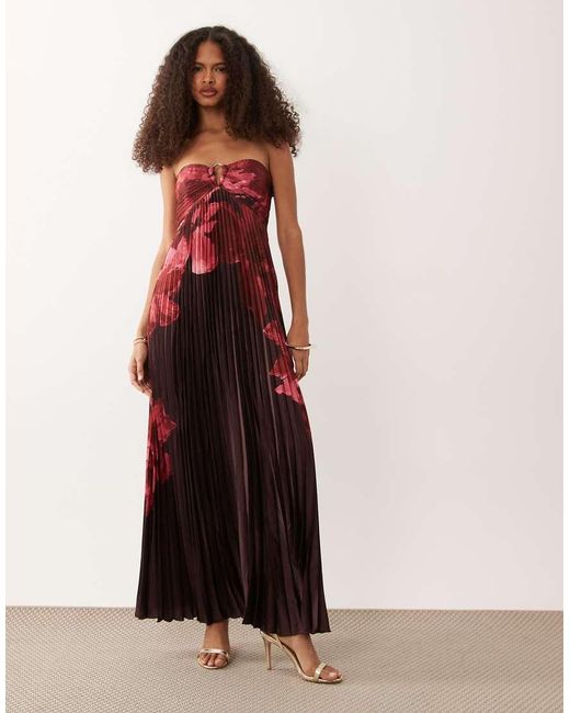 Abercrombie & Fitch Pink Strapless Plisse Maxi Dress With Scarf Detail
