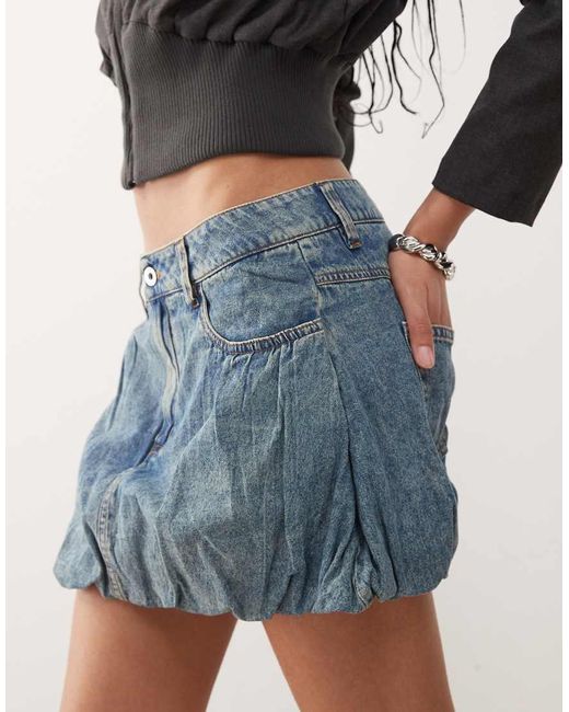 Collusion Blue Denim Low Rise Mini Skirt