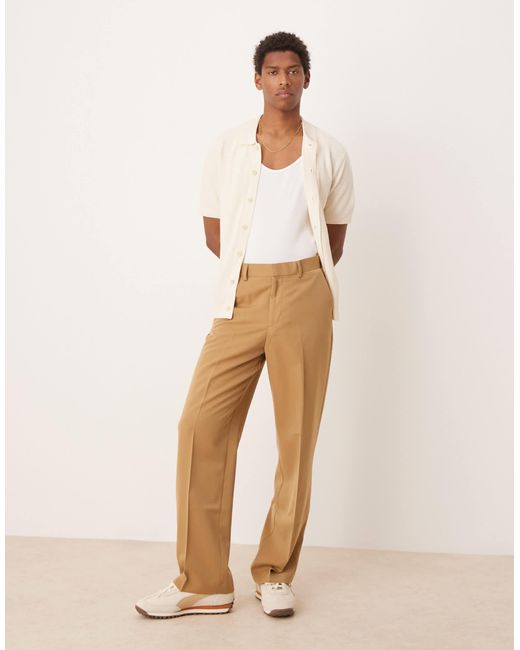 ASOS Natural Smart Wide Leg Trousers With Carpenter Pocket for men