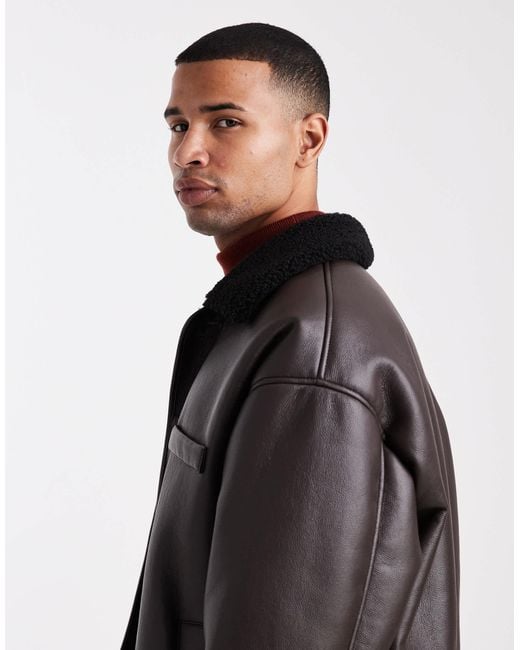 ASOS Black Aviator Jacket With Borg Collar for men