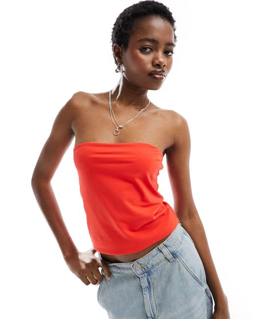 Monki Red Strapless Bandeau Top