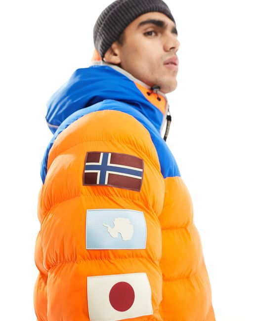 Napapijri Orange Shackleton Hooded Insulated Puffer Jacket for men