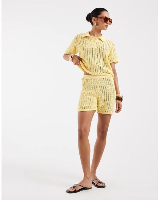ASOS Yellow Knitted Crochet Micro Short Co-ord