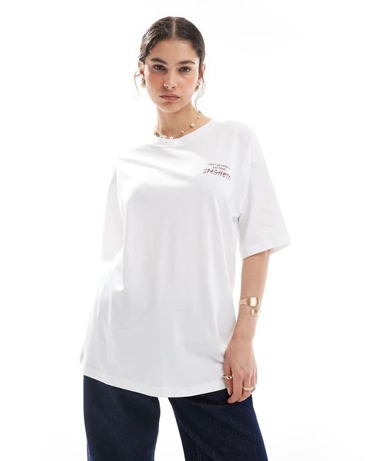 JJXX Oversized T-Shirt Met Spaghettiprint Op De Achterkant in het White