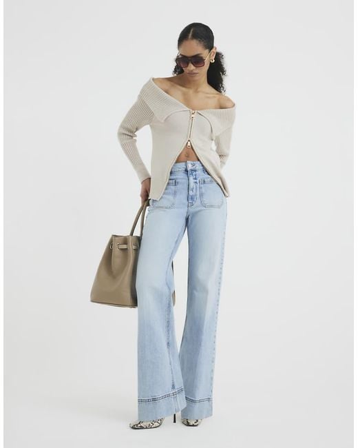 River Island Blue High Waisted Front Pocket Wide Leg Jeans