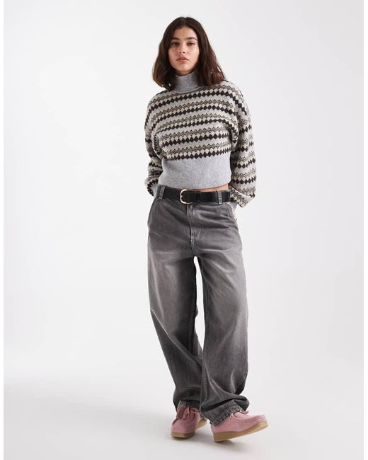 Jersey Beis Con Estampado De Rombos, Cuello Alto Y Mangas Blusón De Punto De -Gris Vero Moda de color Gray