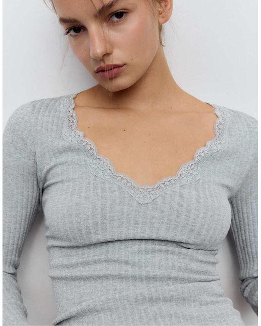 Stradivarius Gray Seamless Lace Top