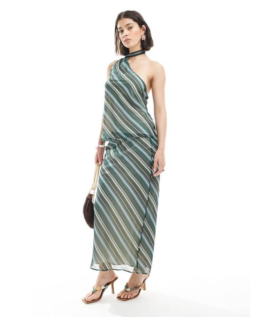 ASOS Green Chiffon Bias Cut Maxi Skirt