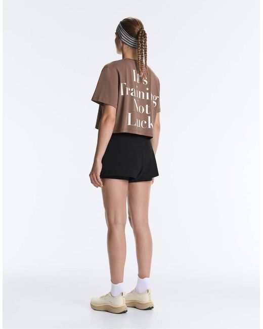 Oysho Brown Boxy Cropped Cotton Blend Slogan T-shirt