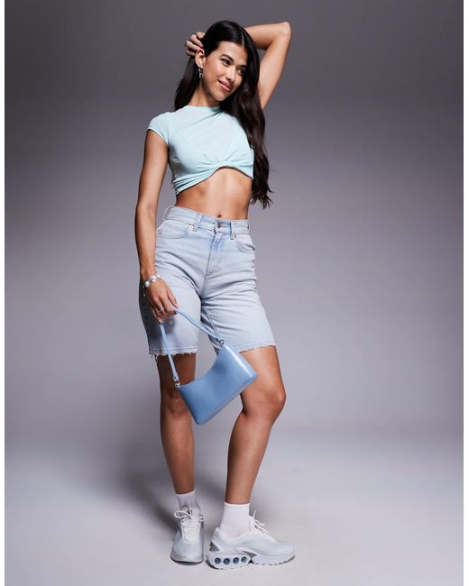 ASOS Blue – kurzärmliges cropped-oberteil aus netzstoff