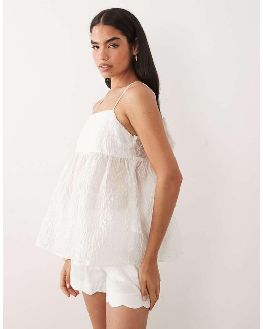 Vila Natural Textured Babydoll Top With Bow Back
