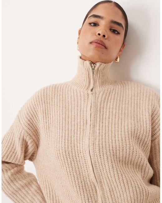 SNDY'S Natural Knitted Funnel Neck Double Zip Jumper