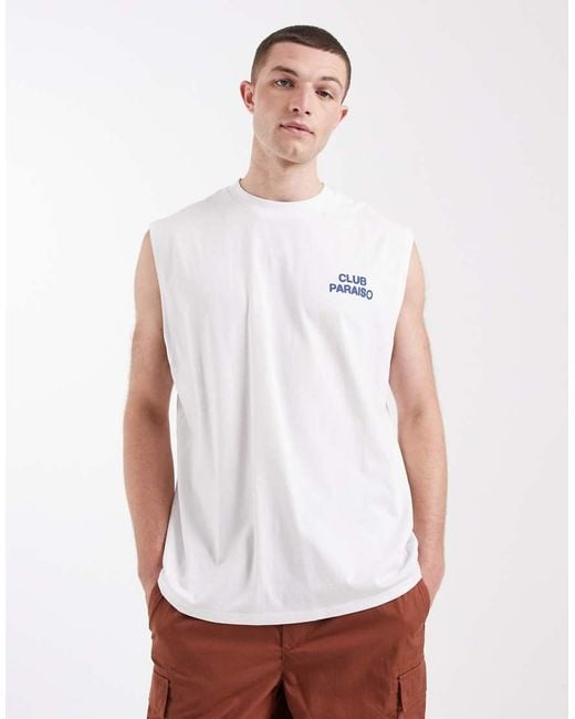 ASOS White Oversized Tank With Bubble Floral Back Print for men