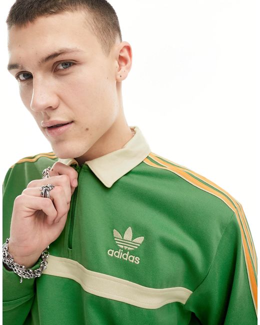 Felpa con colletto stile rétro di Adidas Originals in Green da Uomo