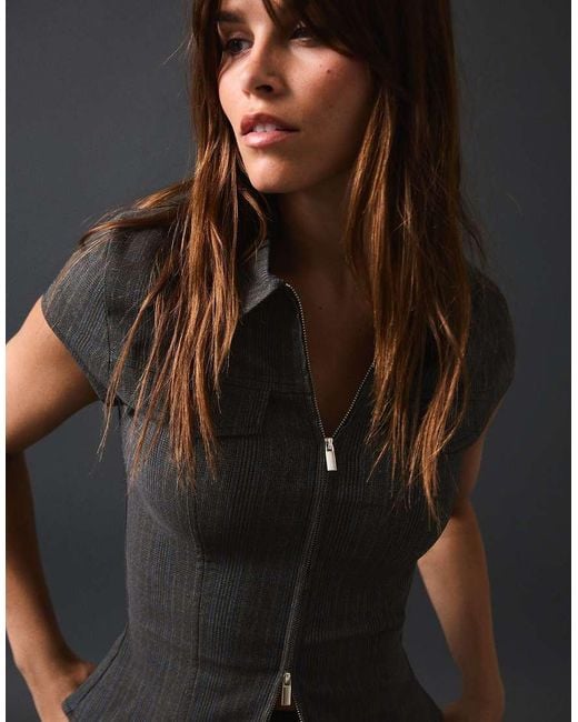 Bershka Black Short Sleeve Zip-Up Shirt