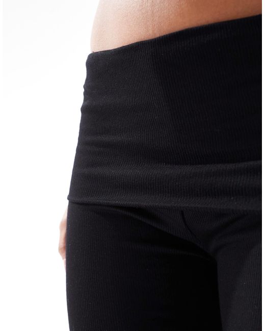 Pantalon double épaisseur évasé en jersey côtelé à taille rabattue South Beach en coloris Black