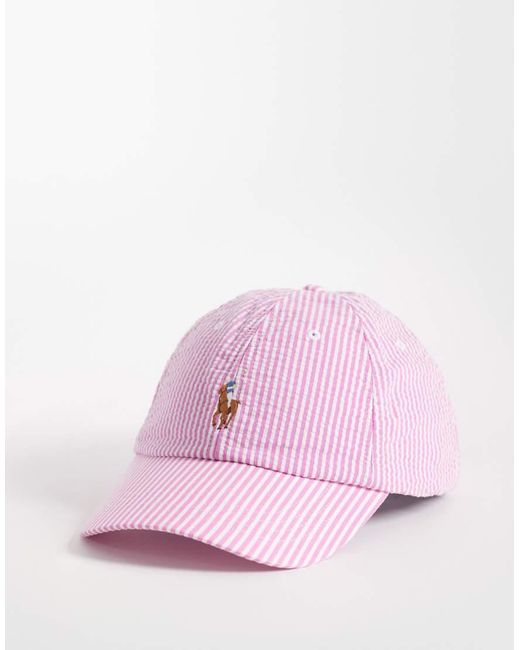 Polo Ralph Lauren Pink Icon Logo Seersucker Baseball Cap for men