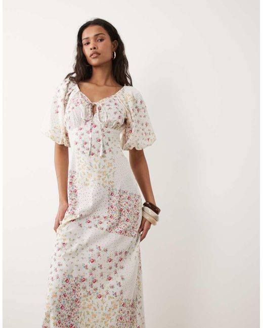 Wednesday's Girl White Wednesdays Girl Floaty Midaxi Dress Spliced Floral Spot