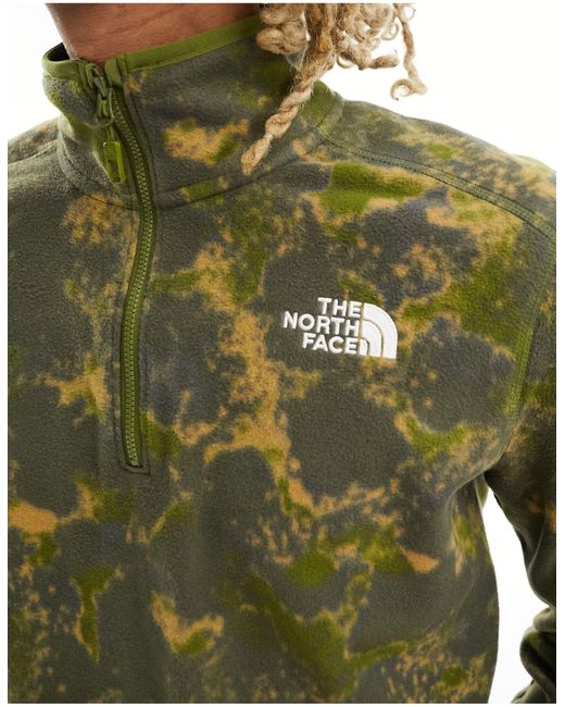 Glacier - pile con logo e zip corta muschio con stampa mimetica di The North Face in Green da Uomo