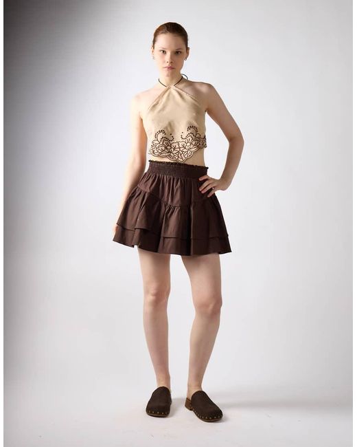 Glamorous Multicolor Embroidered Halter Neck Handkerchief Top