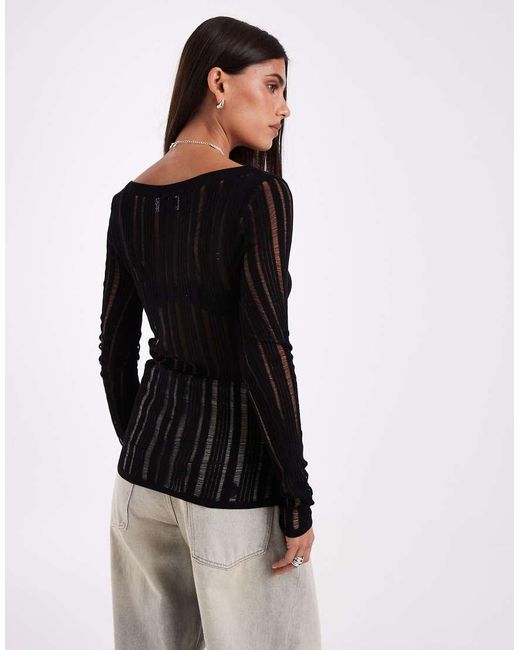 ASOS Black Ladder Fine Knit Long Sleeve Top