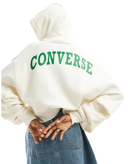 Retro chuck fz - felpa con cappuccio colore egret con stampa di Converse in Green